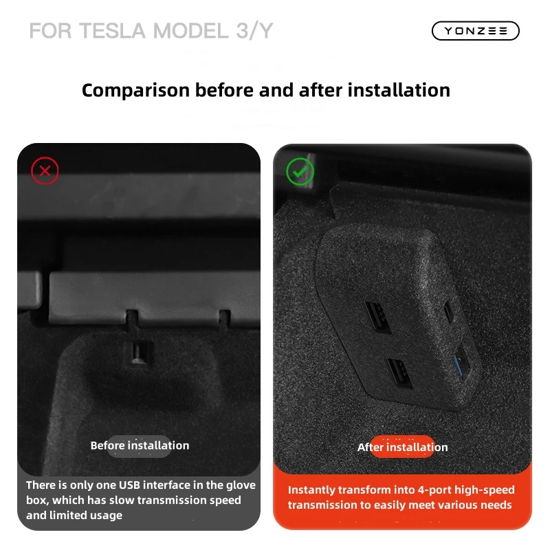 Tesla Model 3 Y Highland Juniper 빠른 충전기 4 USB 션트 허브 Flocking Adapter Powered Splitte 용 YZ 글러브 박스 도킹 스테이션 썸네일 5