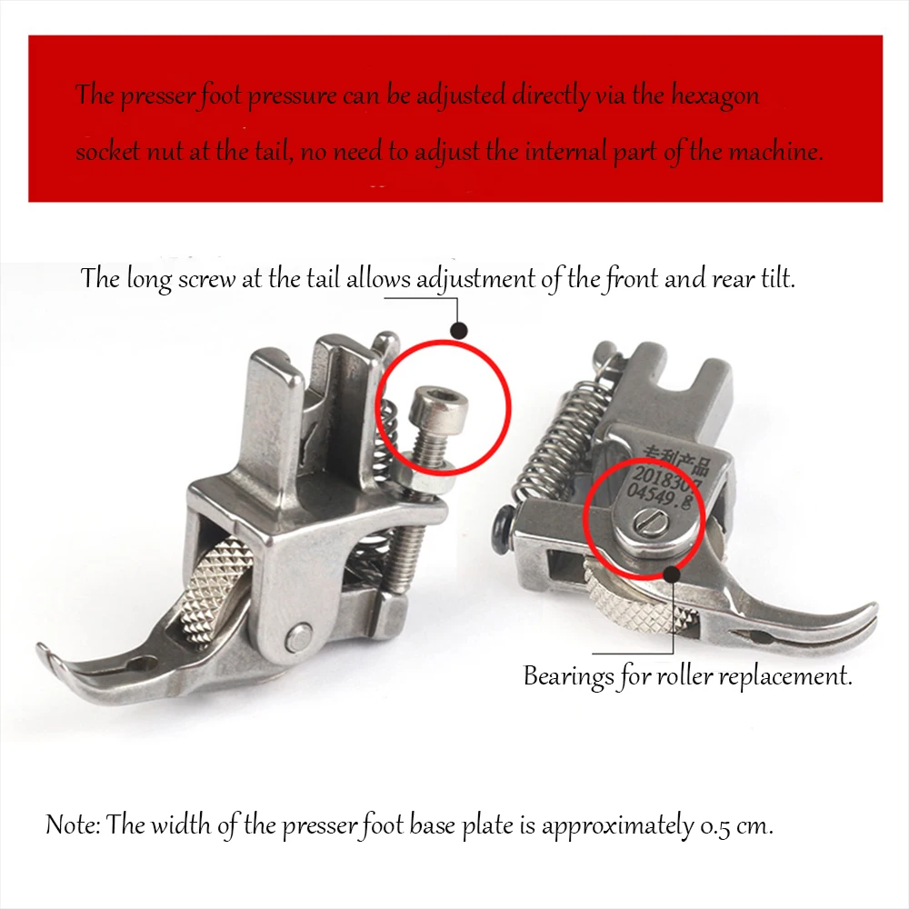 ماكينة خياطة مسطحة صناعية 0.3 قدم ضغط دوارة، ملابس من سبائك الصلب - مقاومة، خيارات أسطوانة متعددة، مناسبة لـ Thi #4