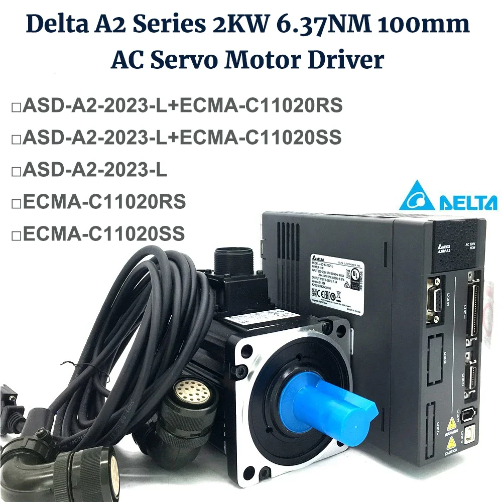 2KW Delta A2 6.37Nm 100mm Kit AC ASD-A2-2023-L ECMA-C11020RS ECMA-C11020SS Brake Motor 220V 3 Phase Servo Motor Driver 20-bit