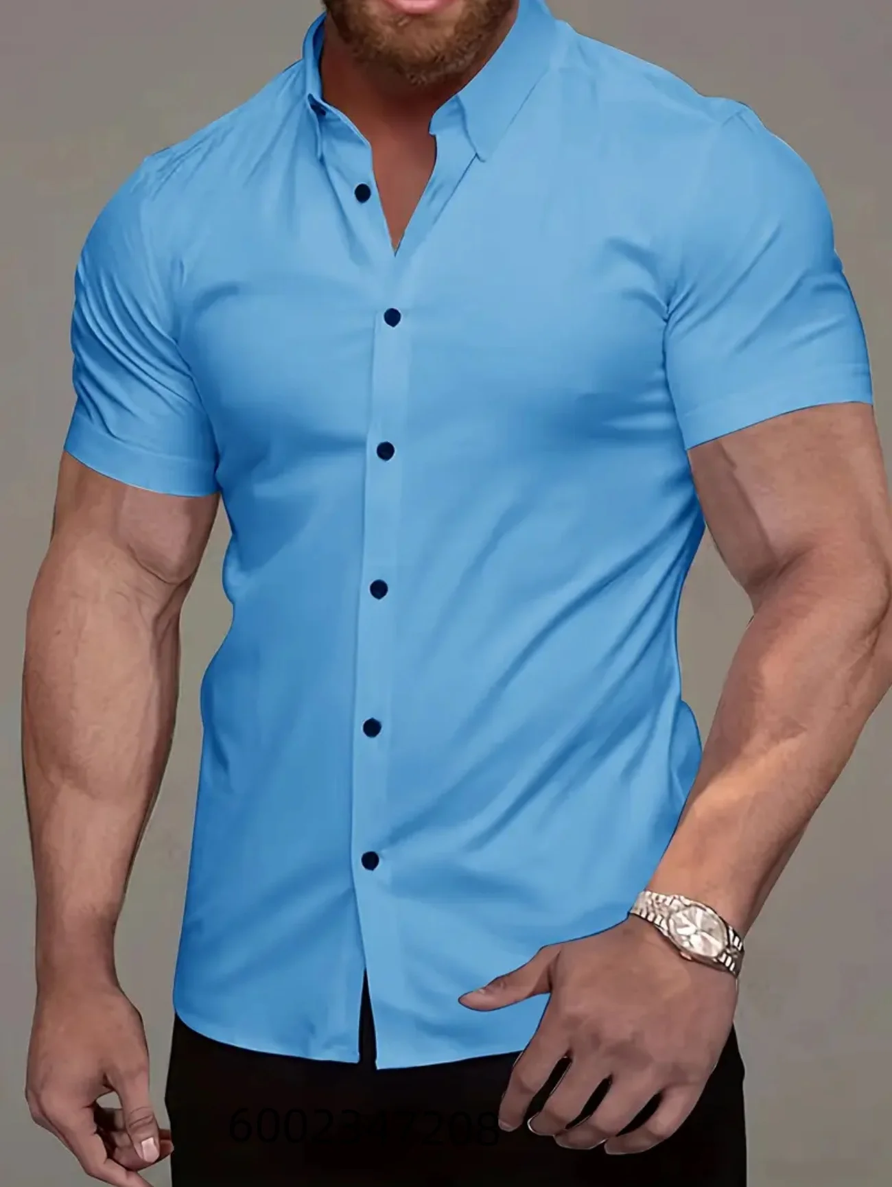 Solid-color shirt - New summer men's style - No ironing required - Highlights figure - Casual and fashionable suit - Short Hawai