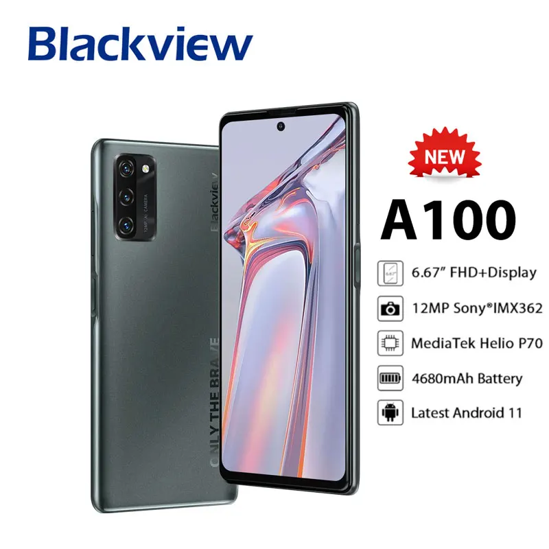 Blackview A100 Helio P70 Android 11 Smartphone 6GB+128GB 6.67" 4680mAh Cellphone NFC Cellura 4G LTE Mobile Phone 18W Fast Charge
