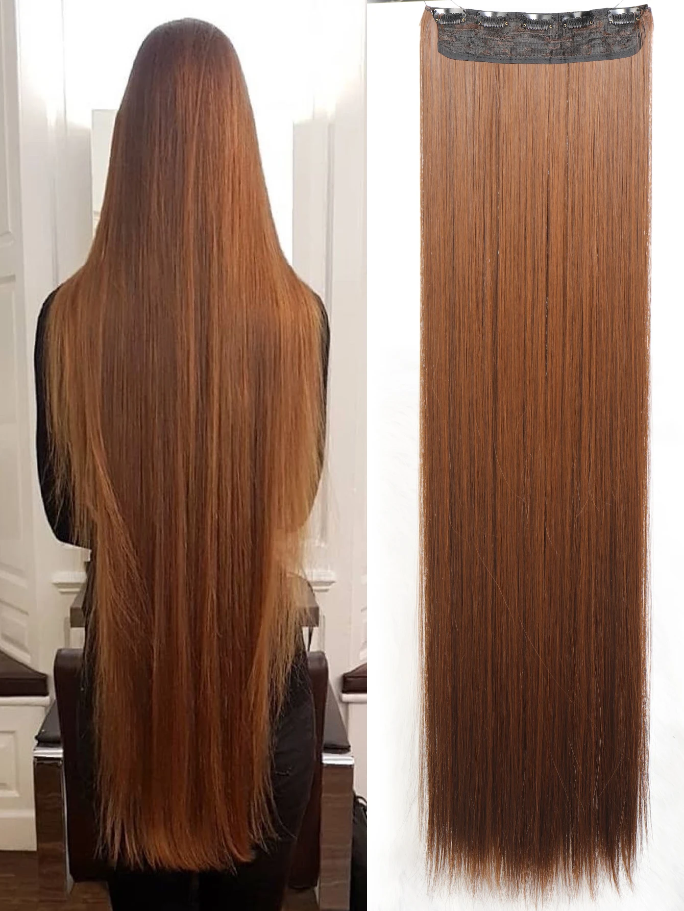 Extensions de cheveux synthétiques à 5 clips pour femmes, postiche longue droite, faux cheveux naturels, noir, marron, blond, 80cm