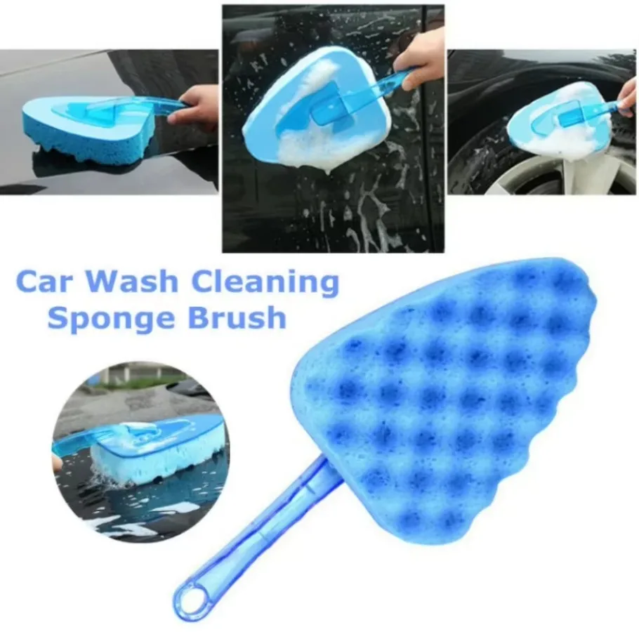 

Car SUV Truck Wash Cleaning Triangle Sponge Brush Blue Wave Automotive Care Tool 1x