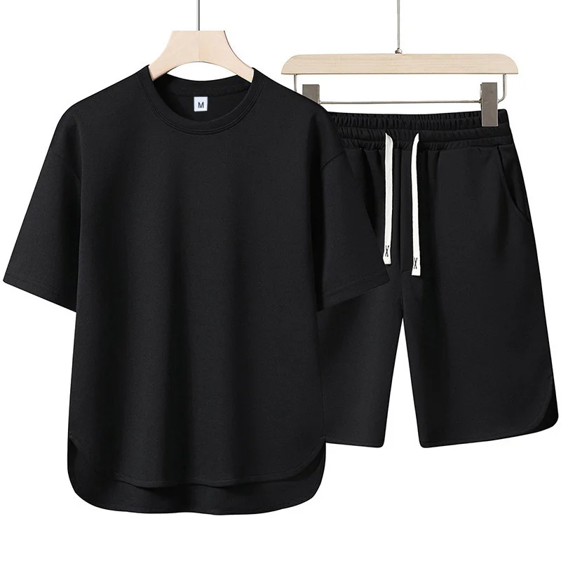 

2026 Summer New 3D Men Suit Round Neck Short Sleeve T-shirt+shorts Two Piece Set Loose Outdoor Sports Casual Tracksuit