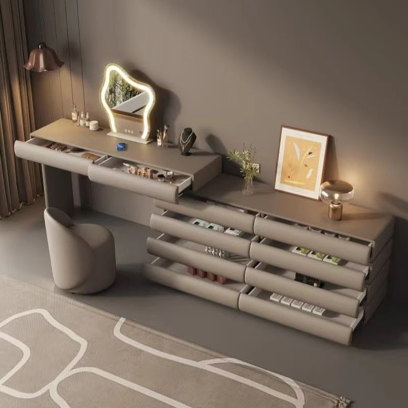 # Hot-selling Modern Vanity Table with Wooden Storage and Three-Color LED Lighted Mirror Bedroom Hotel Vanity Table
