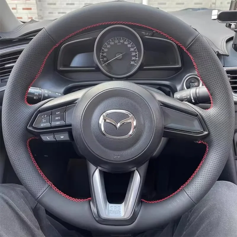 For Mazda 3 Axela 2017-2019 Mazda 6 Atenza 2017-2019 CX-3 CX-4 CX-5 Hand Stitched Genuine Leather Suede car Steering Wheel Cover