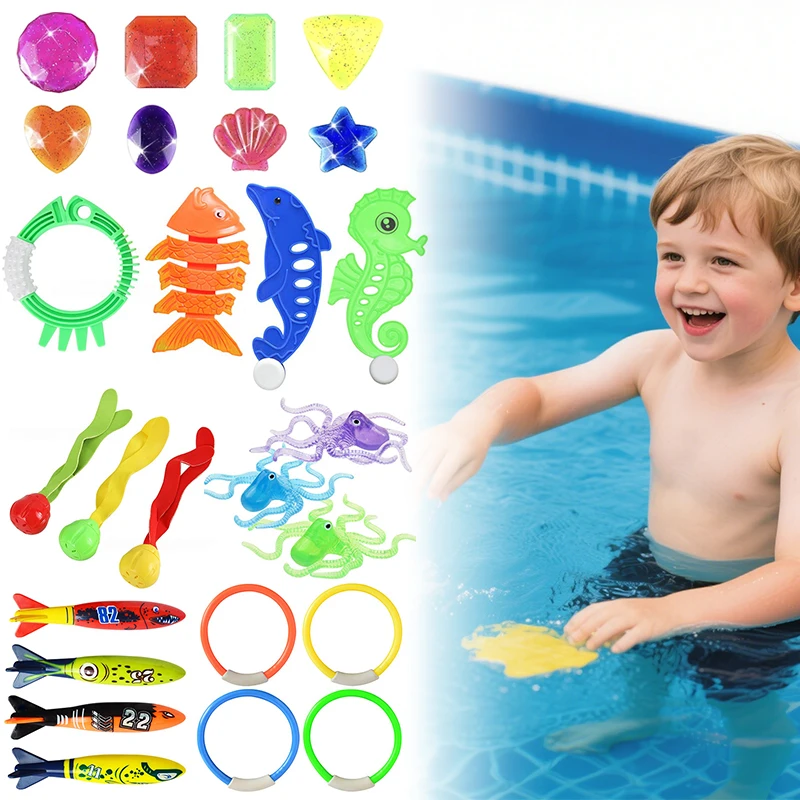 3-12PCS/Set Colorful Diving Toy Dive Rings Fish Seahorse Seaweed Summer Fun Swimming Pool Floating Game Toys for Boys Girls ZYF﻿