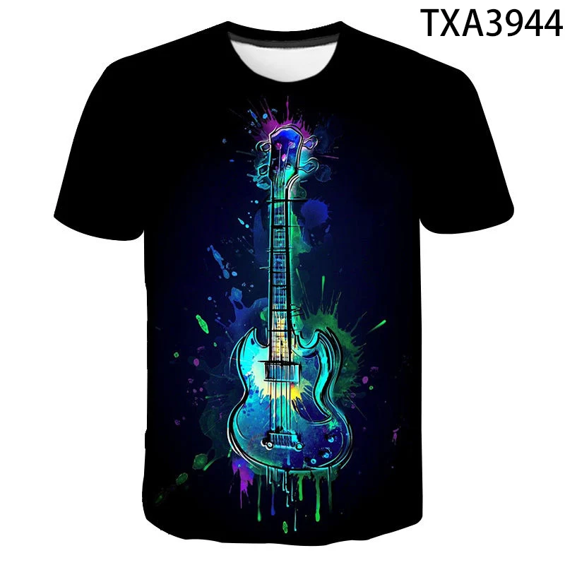 Music Guitar Men Summer T-shirt Boys Girls 3d Print Fashion Tops Hip-hop Rock And Roll T-shirt Plus Size 6xl-110