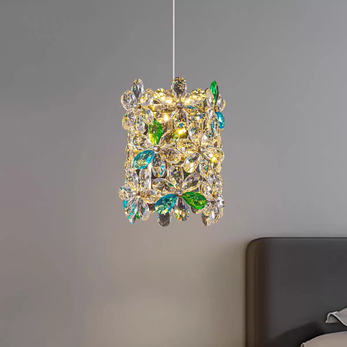 Bedroom Bedside Lamp Crystal Small Chandelier French Flower Light Luxury Entrance Cabinet Restaurant Cloakroom Hanging Line Lamp