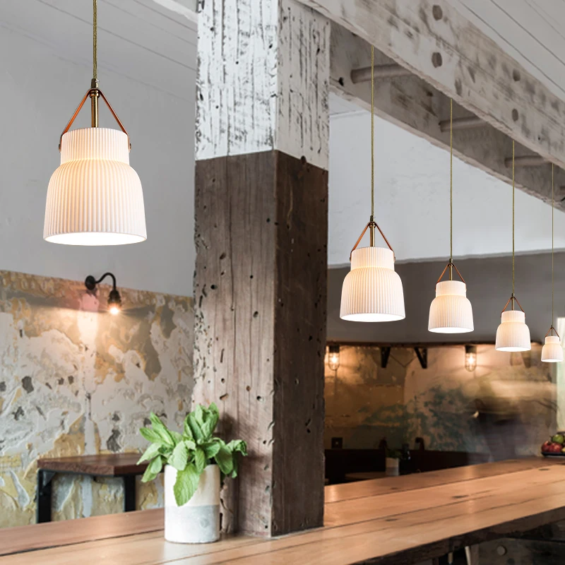 

JMZM Nordic Ceramic Small Pendant Lamp Simple White Chandelier Dining Table Light Hang Lamp For Restaurant Bedroom Bar Balcony
