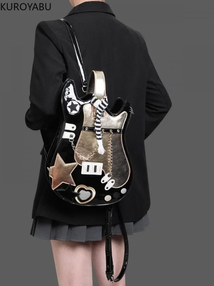 PU Guitar Backpack Harajuku Bags Creative Contrast Color Cute Shoulder Crossbody Backpacks Chic Japanese Y2k Bag Mochilas Mujer