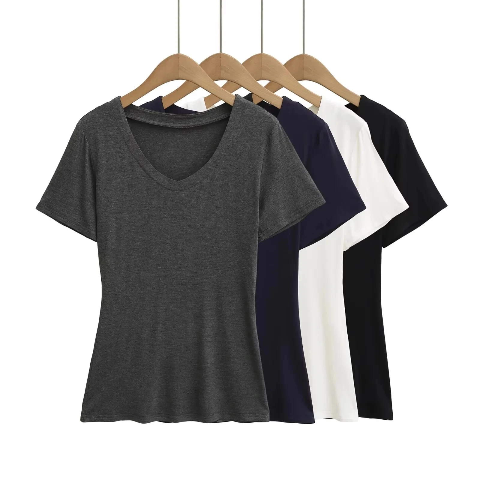 تي شيرت نسائي Pure Desire V-Ne ort Sve تي شيرت صيفي جديد Sle خفيف الوزن وجيد التهوية وقاعدة تنحيف الخصر #1