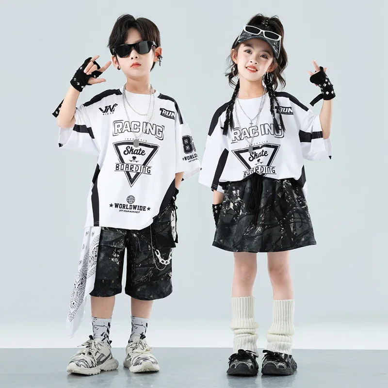 

Hip Hop Children's Clothing Black White Street Dance Suit Oversize T-Shirt Shorts Skirt Urban Dance Costume Jazz Outfit