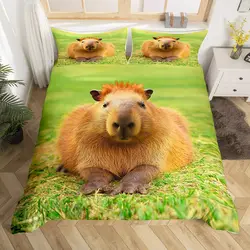 3D Capybara Duvet Cover for Capybara Lovers,Cute Funny Capybara Comforter Cover,Natural Theme Kawaii Rodent Animal Bedding Set