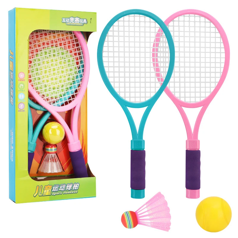 1ชุดเด็กพลาสติกเทนนิสแบดมินตันของเล่นกลางแจ้งในร่มกีฬาของเล่นเทนนิสแร็กเก็ตเด็กของเล่นเด็กของขวัญ