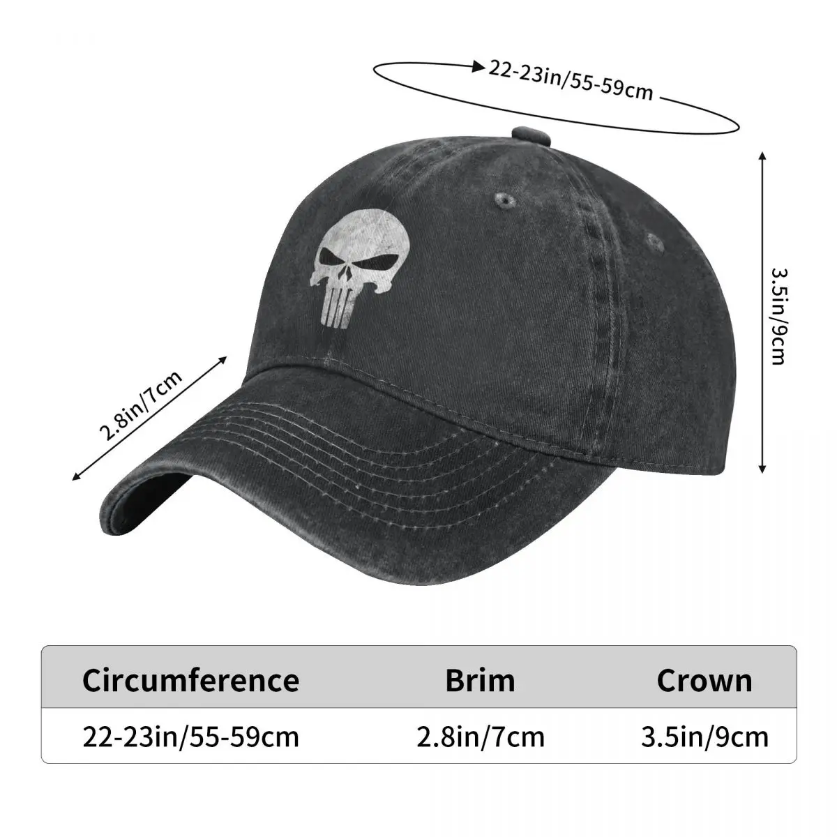 Skeleton Skull Washed Baseball Cap Heavy Desgin Street Style Trucker Hat Summer Men Women University Design Baseball Caps