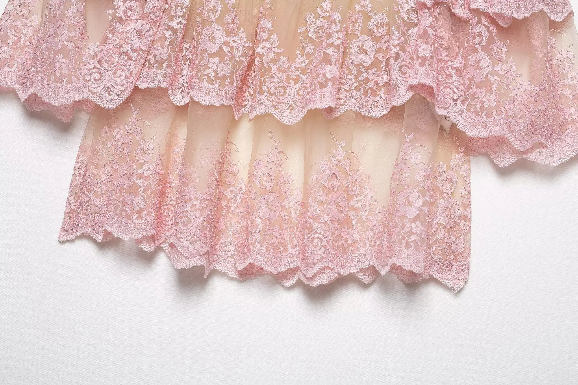 RARA Womens Layered Decor Embroidered Off The Shoulder Top Stylish Ruffled Lace Sleeve Design Ladies Fashion