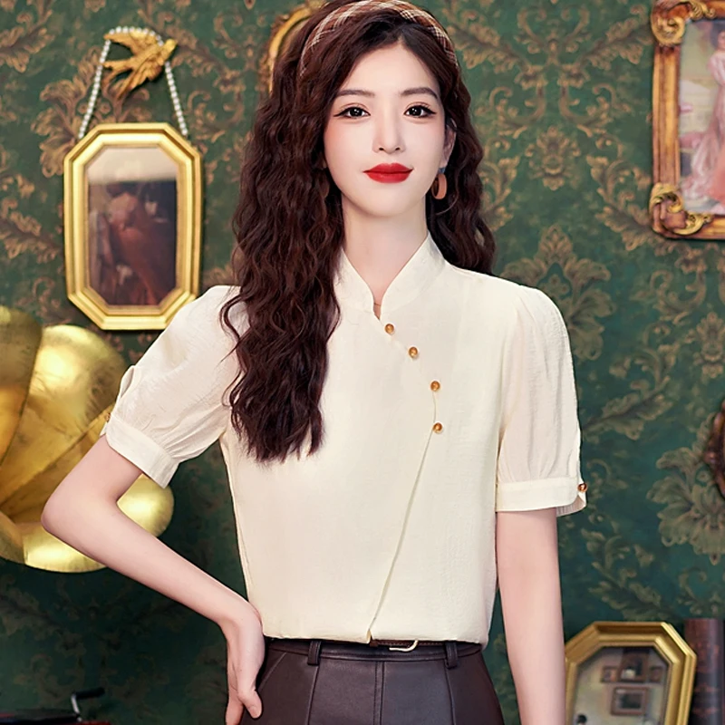 Nueva Blusa de Moda de Verano para Mujer, Camisa de Manga Corta, Blusas Mujer de Moda 2026, Camisa Casual Color Albaricoque, Camisas para Mujer H554