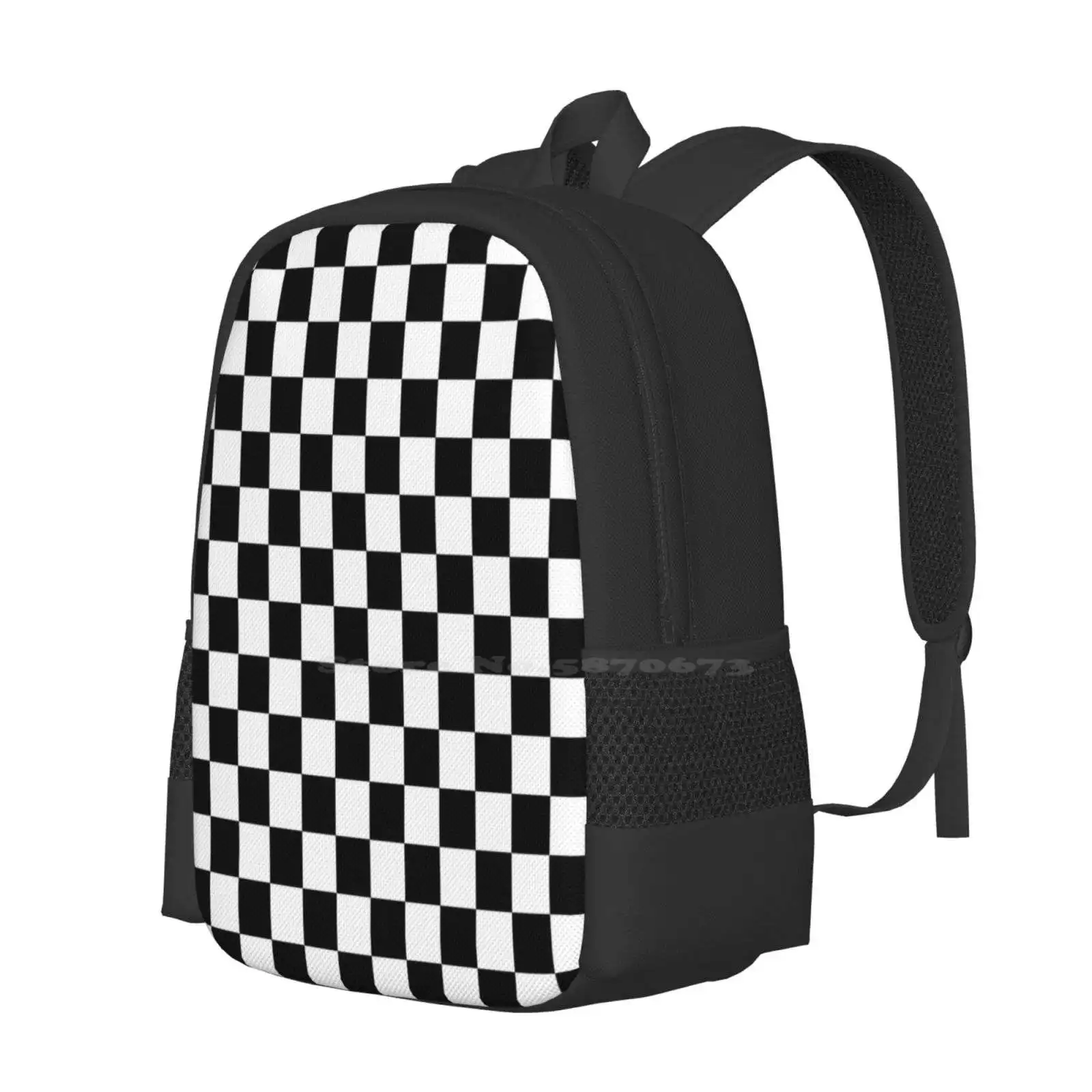 Checkerboard Pattern ( Black / White ) 3D Print Design Backpack Student Bag Black White Checkered Checkerboard Chess Racing