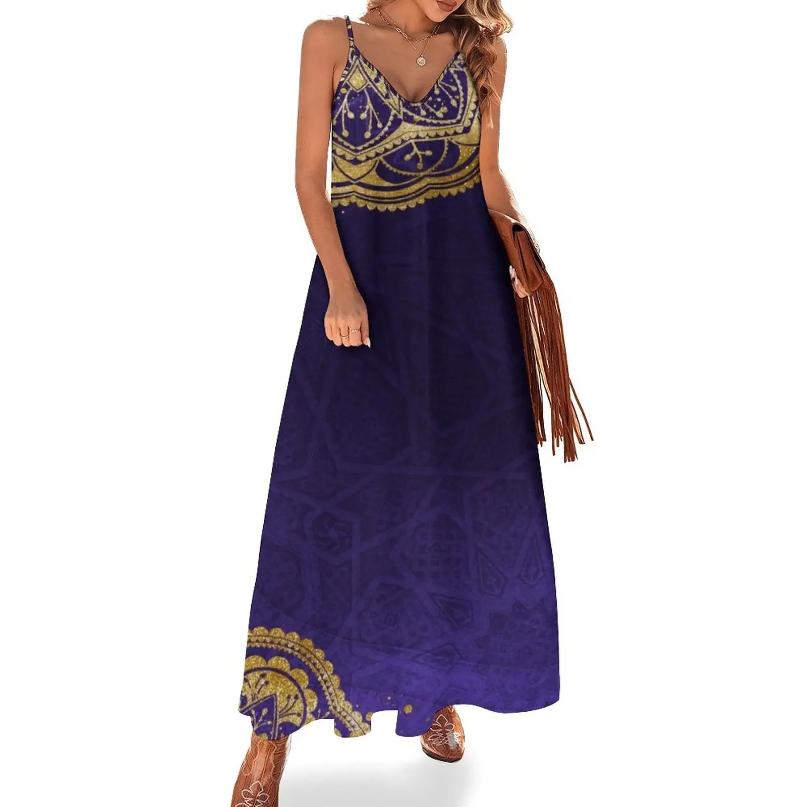

Purple And Gold Sleeveless Dress luxury women's party dress evening prom women's summer jumpsuit Dress