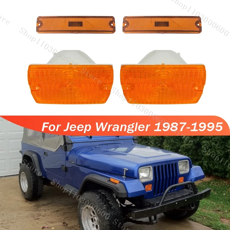 For Jeep Wrangler YJ 1987 1988-1993 1994 1995 Amber Lens Front Bumper Side Marker Turn Signal Light Lamp 55055020AD 55055020AE