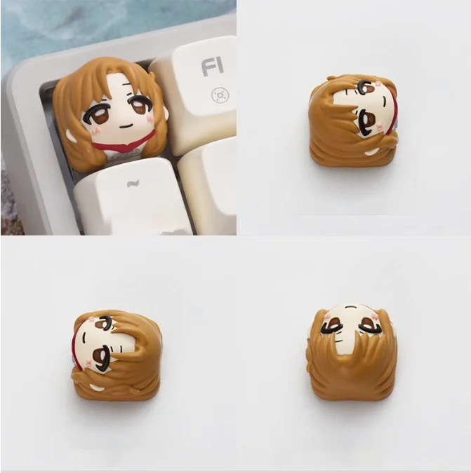 Sword Gods Keycap Glisten Asuna Individuality Resin Art Mechanical Keyboard Cute Cartoon Anime 3d Keycaps Accessories Gifts