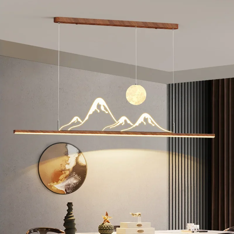

SANDYHA Retro Japanese Walnut LED Pendant Light Iron Acrylic Lampshade Living Room Bedroom Home Decoration Lighting