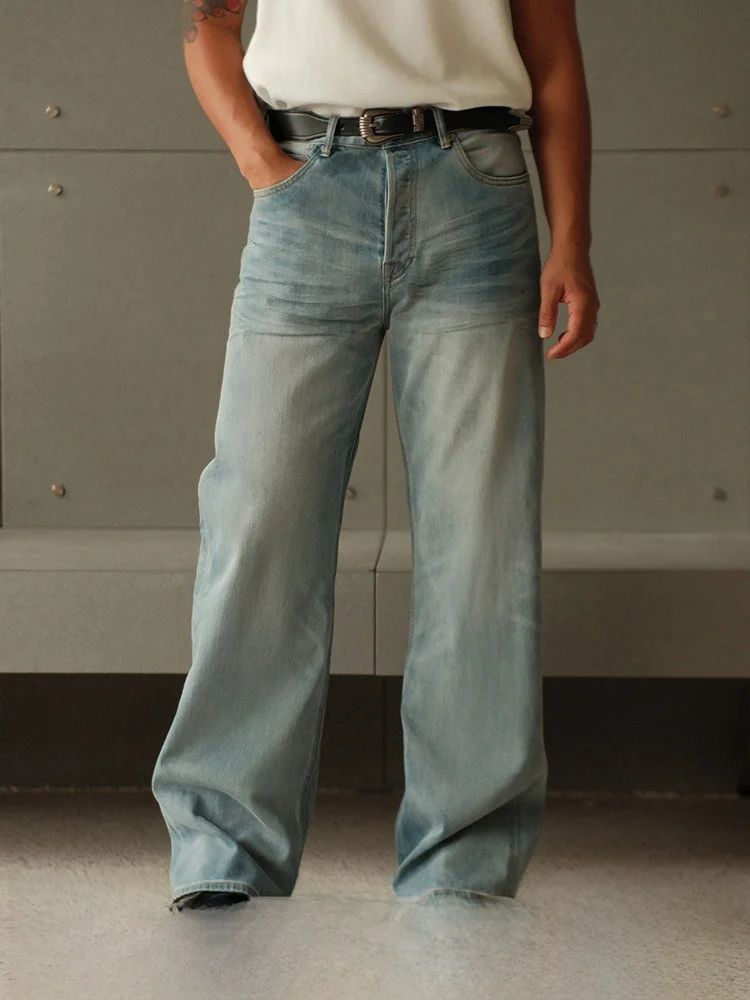 

Cool Ice Series 116OZ Pleated 3D Cool Sensation Wide Leg A-Line Jeans MBBCAR Slim Fit High Waist Youth Casual Cotton Denim