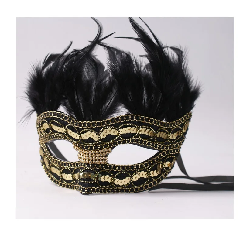 Gold Glitter Half Face Feather Mask for Men