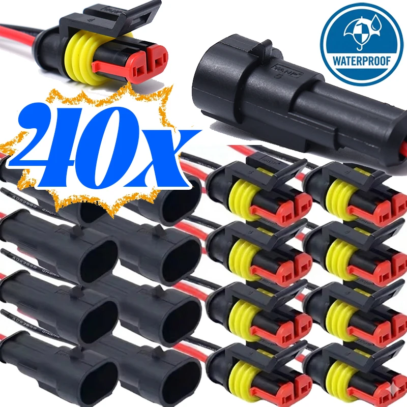 

40~10pcs Car Waterproof Connector 2pin Auto Motorcycle Scooter Marine Waterproof Male Female Electrical Connector Plug with Wire