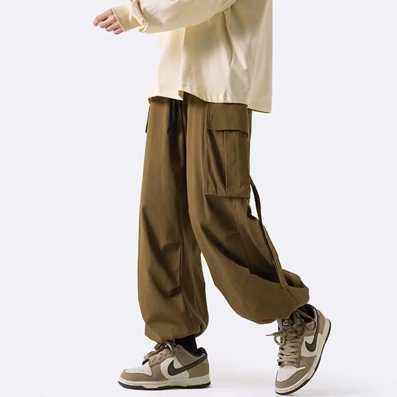 Pantalones Cargo para hombre, ropa de ocio, holgada, a la moda, cintas con bandas en el tobillo, estilo americano, calle alta, diario, gran tamaño, primavera y otoño