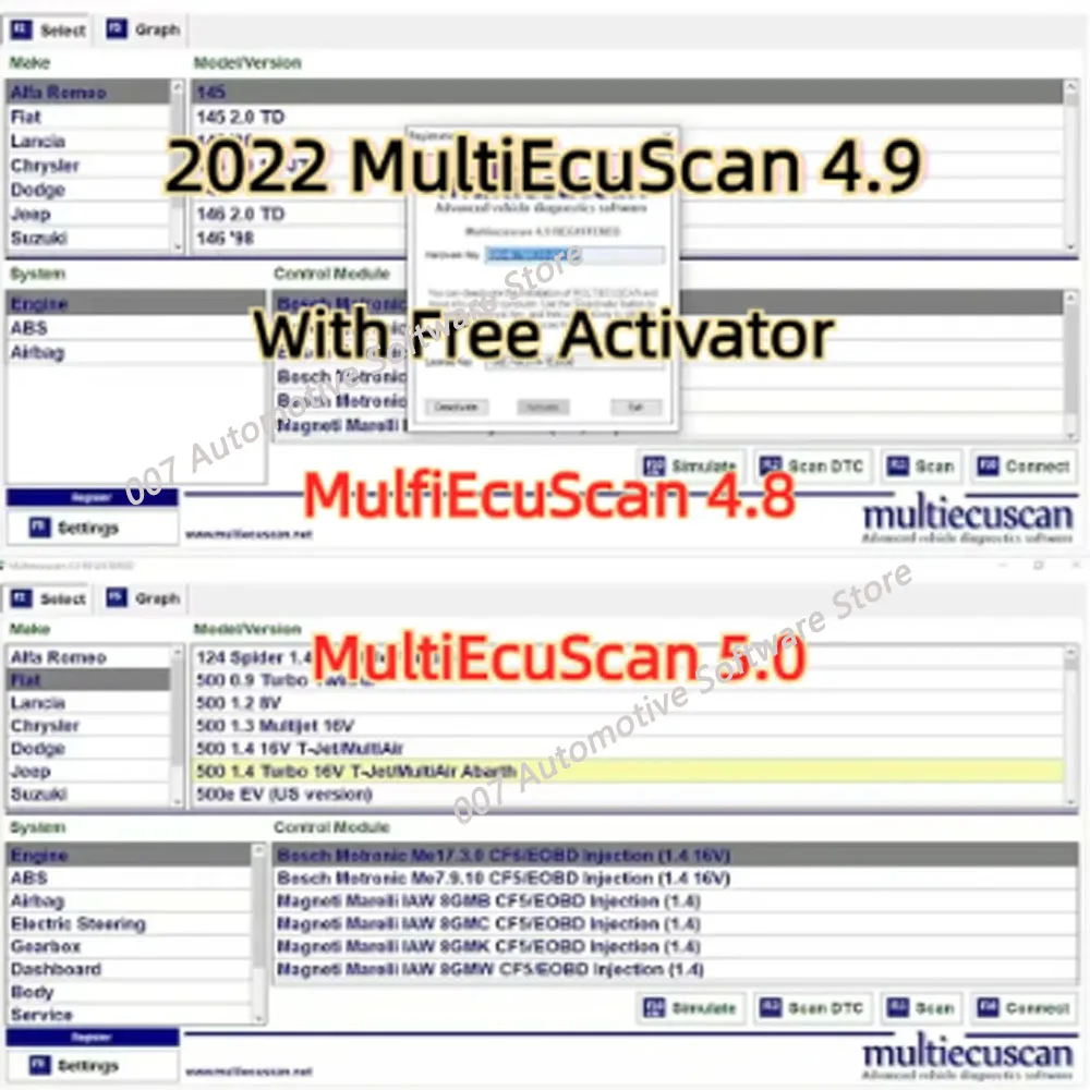 Neue Multiecuscan V4.8&4.9&5.2 für Fiat/Chrysler/Dodge/Jeep/Suzuki Scanner Software 4.8+ ELM327+Flachadapter registriert Unlimite