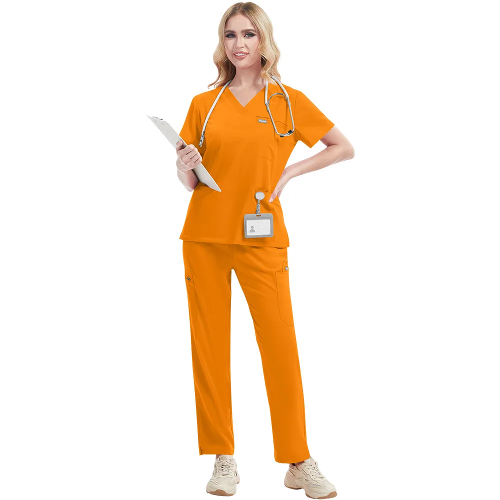 Dentist Workwear Medical Nurse Accessories Solid Color Scrubs Tops Straight Pants More Pockets Scrub Set Clinical Doctor Uniform view 3