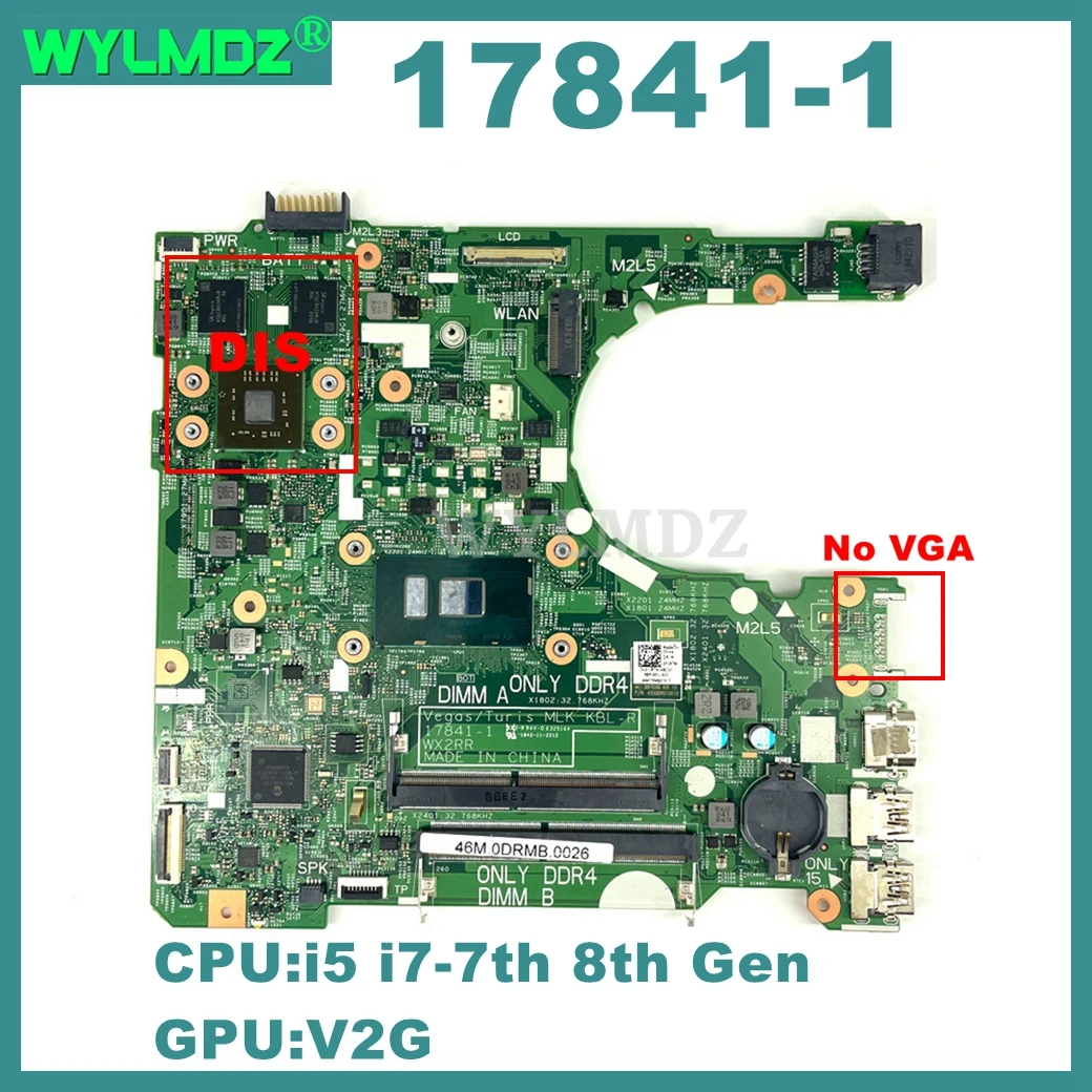 

17841-1 Laptop Motherboard For Dell Inspiron 3476 3576 Notebook Mainboard With i5 i7-7th 8th Gen CPU V2G-GPU 100% Tested OK