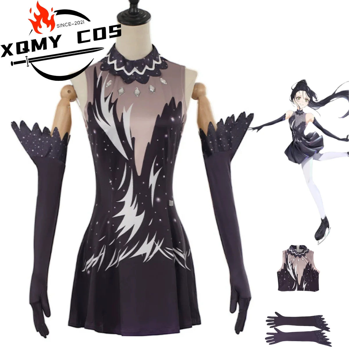 

XqAnime Medalist Hikaru Kamisaji Cosplay Costume Fancy Dre Skating Suits Dress Glove Adult Woman Sexy Campus Gym Outfit Suit