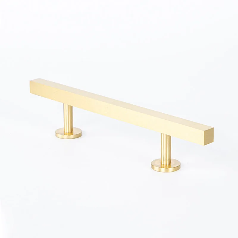 Solid Squared Brass Wardrobe Handle Drawer T bar Brushed Gold Cabinet Bar Pull American Furniture Handle Door Pull Knob