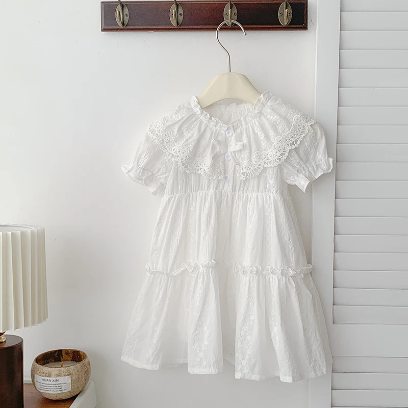 Gaun Adik Baru Musim Panas 2025 Gaun Putri Anak Gaun Renda Pesta Anak Perempuan 2-6 Tahun Baju Monyet Bayi Perempuan Bordir Katun Adik