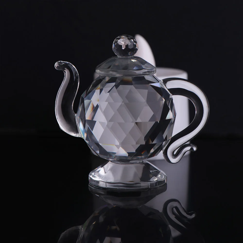 Ornement de table en cristal transparent, figurine en forme de théière, mini sculpture de théière, ornement en verre pour salon