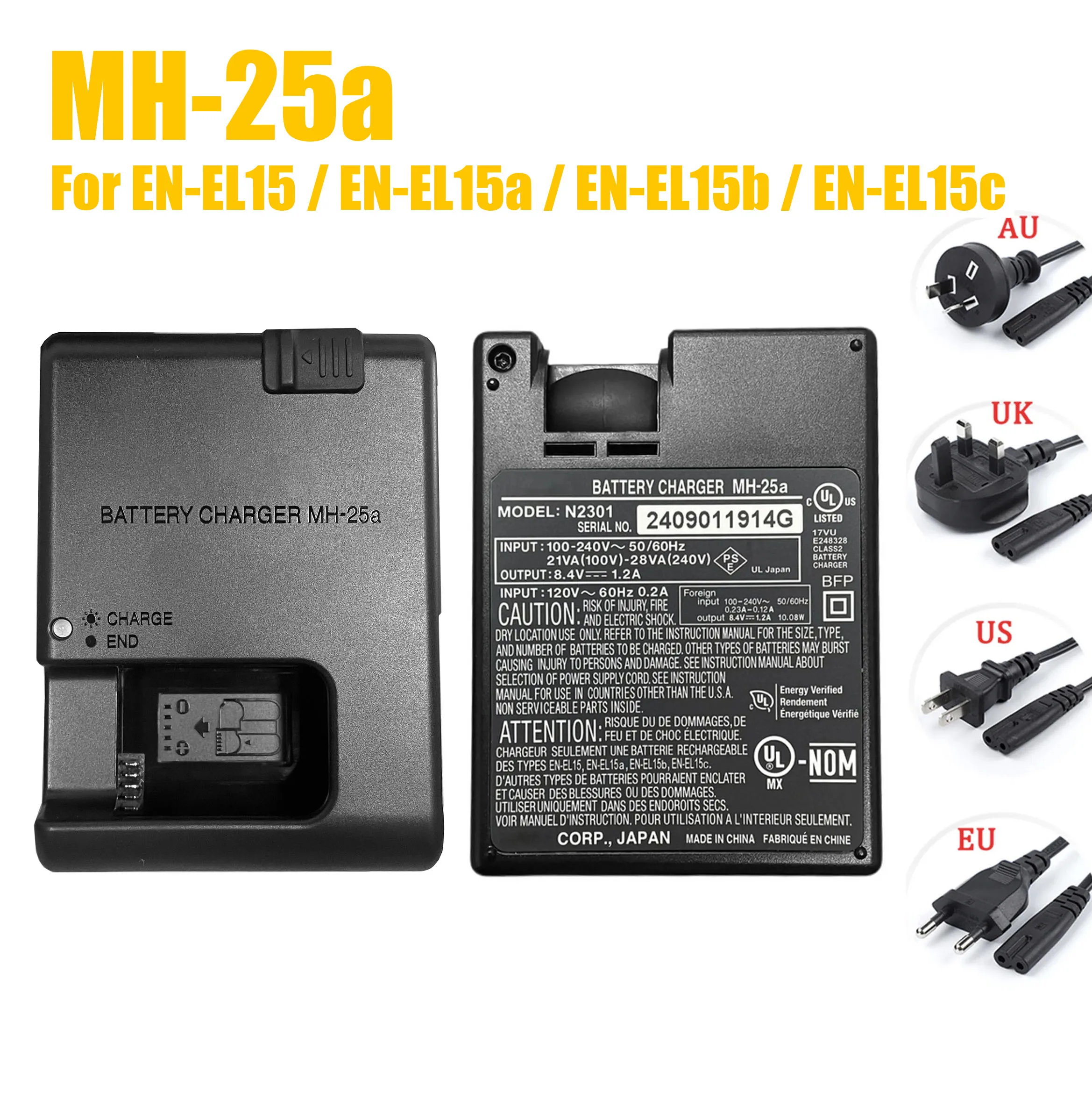 

Genuine MH-25a Charger for Nikon EN-EL15 EN-EL15a EN-EL15c Battery D850 D800E D810 D810E D600E D7100 D7200 D7300 D7500 D610 D750