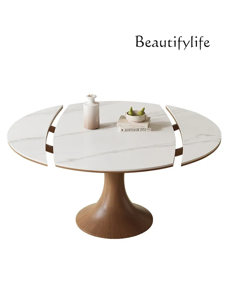 

Nordic Stone Plate round Stretchable Square Turn round Dual-Use Dining Table Retractable Folding Dining Table and Chair