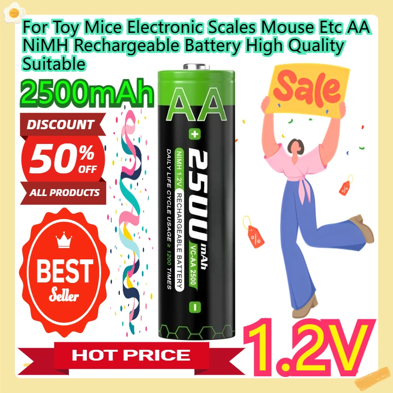 

For Toy Mice Electronic Scales Mouse Etc AA NiMH Rechargeable Battery High Quality Suitable 2500mAh 1.2V