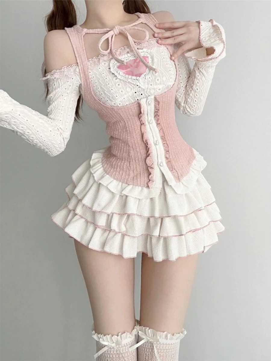 ADAgirl Kawaii White Ballet Mini Skirts Women Summer Elastic Waist Ruffle Lolita Skirt Japan Cutecore A-LINE High Waist Skirt