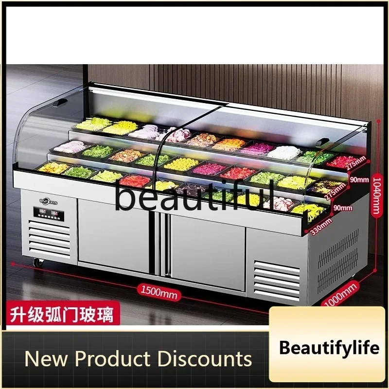 

Z189 Коммерческий трехступенчатый ледяной столик, шампуры для барбекю, приготовленная еда, шкаф для хранения свежести, дуговая стеклянная витрина для посуды