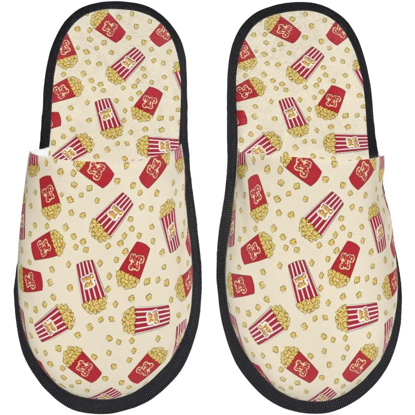 

Cartoon Popcorn Print Women Slippers Home Furry Shoes Keep Men Couples Shoes Warm For Women Indoor Outdoor Plush House Slippers