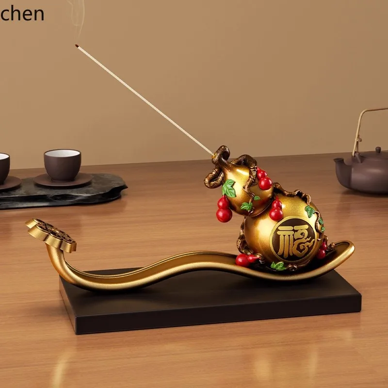 HT New Chinese Style Persimmon Ruyi Gourd Ornament Incense Holder Incense Base Tray Home Indoor Decoration