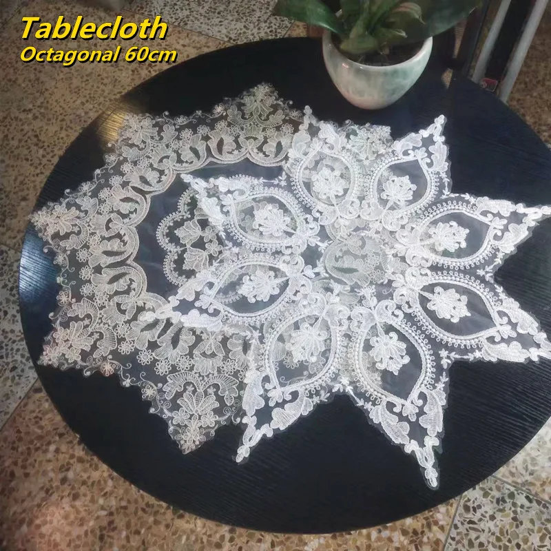 

Exquisite lace embroidered European tablecloth bedroom balcony living room small round table dust cover splicing vase mat decor