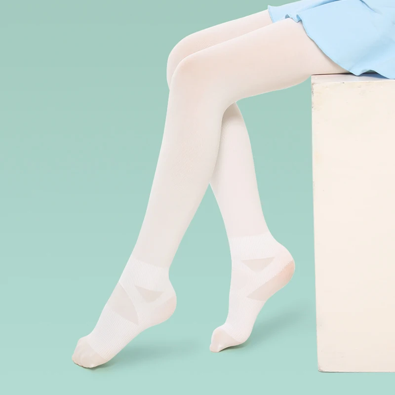 Girls Kids Ballet Tights Soft Dance Pantyhose Seamless White Ballet Stockings Breathable Ballet Tights with Ankle Threads