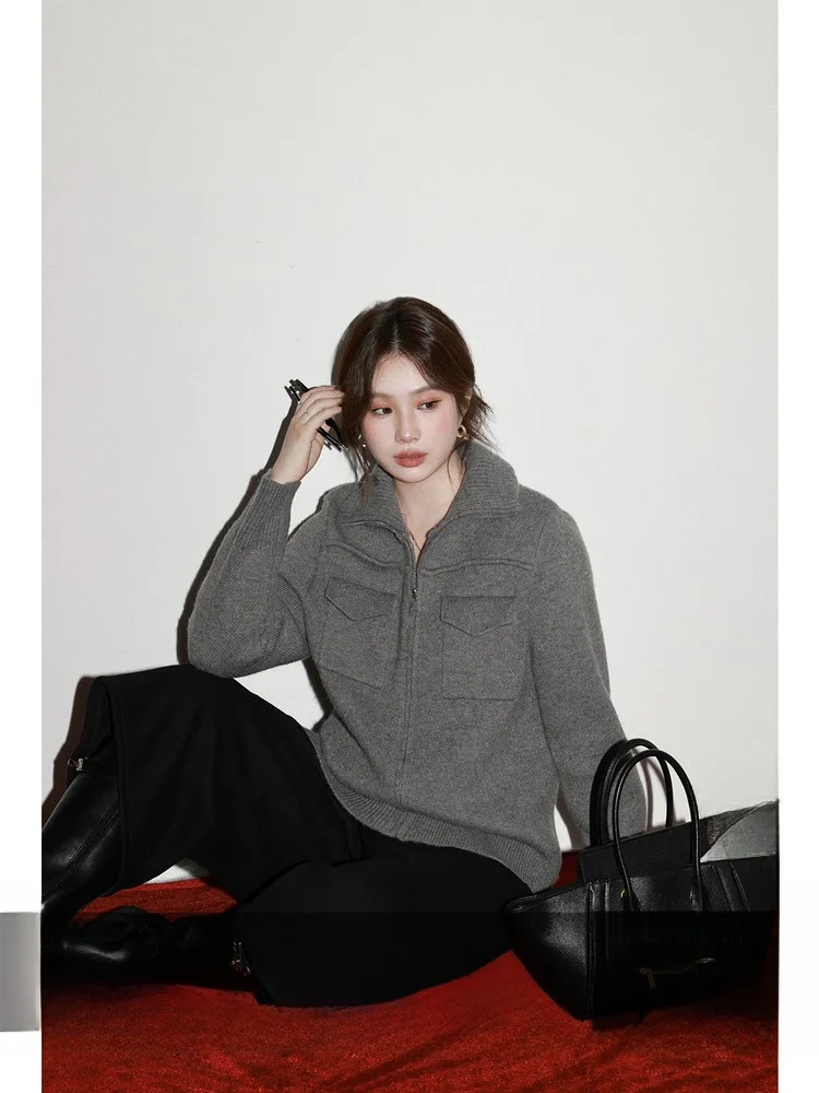 

plus Size Knitted Sweater Coat Casual Sle High Collar Faionable for Plump Sister Winter New Arrival Workwear Jaet