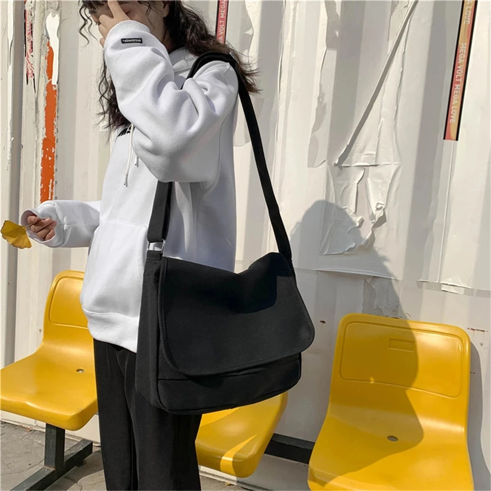 Solid Color Designer Fashion Women\'s Shoulder Bags High Quality Canvas Ladies Crossbody Bag Casual Young Student School Bookbag