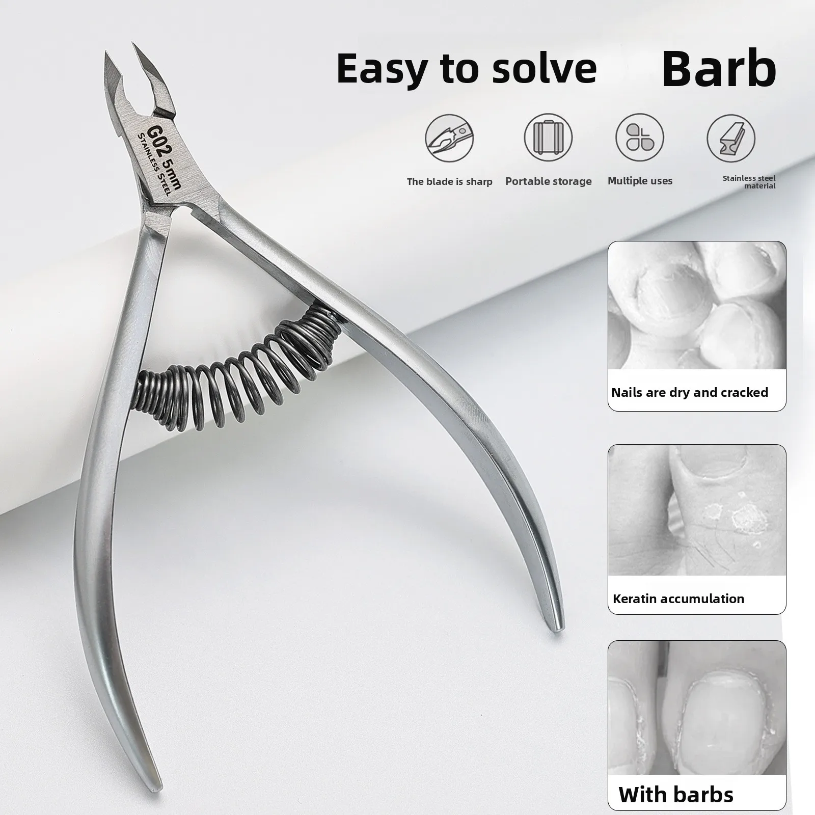 G02 Pointed Nail Scissors Stainless Steel Edge Cutter Salon Nail Barb Trimming Tool
